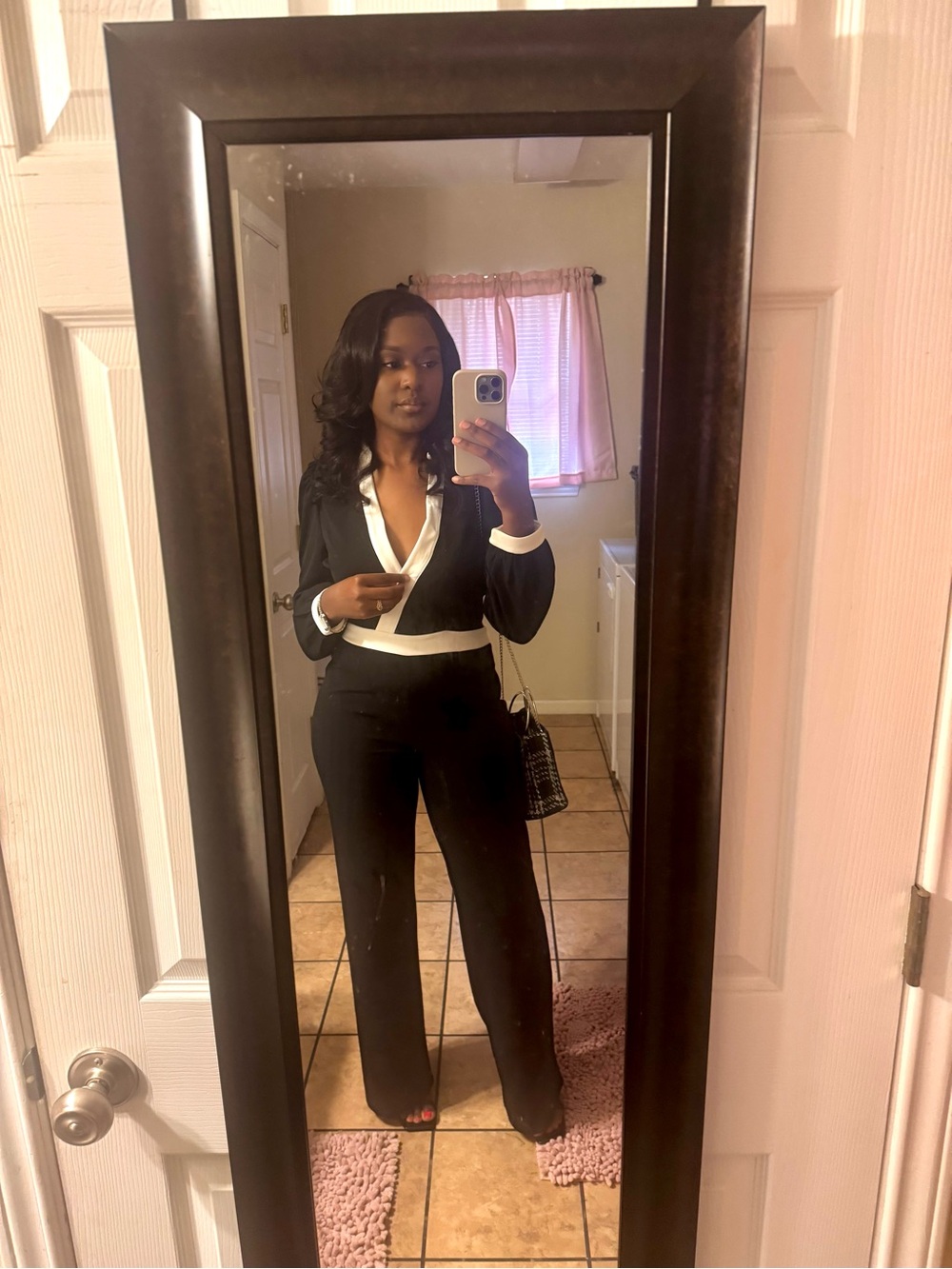 Fashion Nova Black Jumpsuit with White Trim
